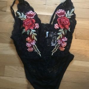 Forever 21 Low cut Floral Bodysuit